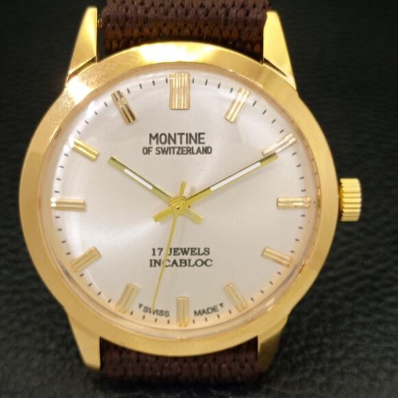 Vintage 1971 Montine Of Switzerland  Manual Mens Gold Watch W/Cloth Strap - Picture 4 of 9